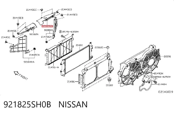 Верхний дефлектор радиатора 921825SH0B Nissan/Infiniti