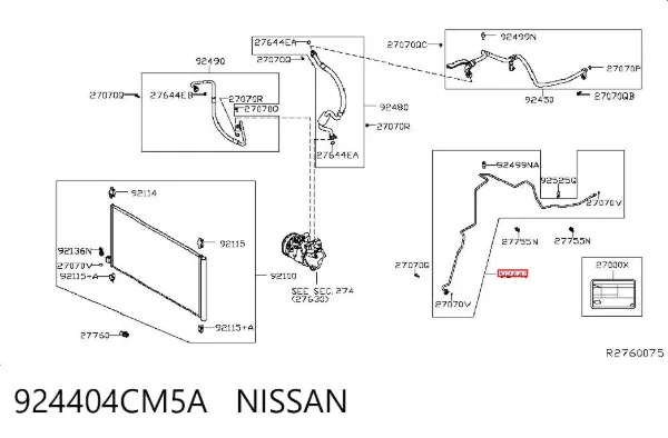 Шланг кондиционера, от радиатора к испарителю 924404CM5A Nissan/Infiniti