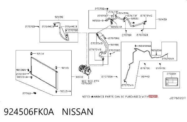 Шланг кондиционера, от испарителя к компрессору 924506FK0A Nissan/Infiniti