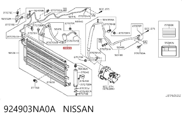 Шланг кондиционера, от компрессора к радиатору 924903NA0A Nissan/Infiniti