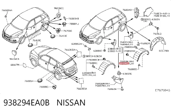 Расширитель (накладка) арки заднего крыла левый 938294EA0B Nissan/Infiniti