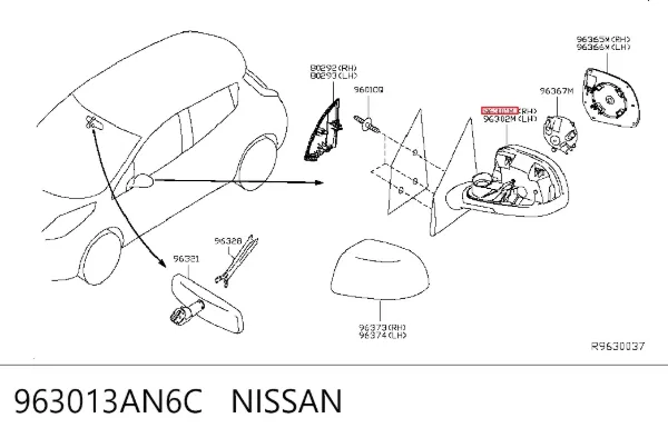 Правое зеркало 963013AN6C Nissan/Infiniti