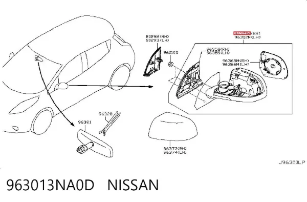 Правое зеркало 963013NA0D Nissan/Infiniti