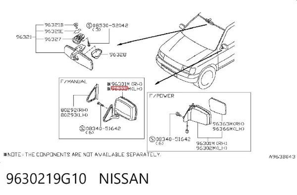 Левое боковое зеркало 9630219G10 Nissan/Infiniti