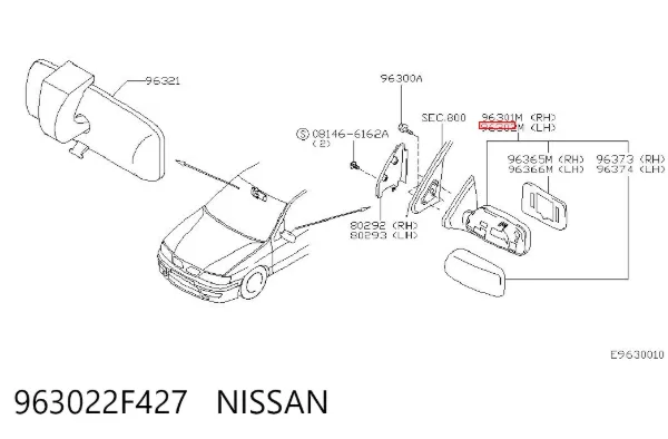 Левое боковое зеркало 963022F427 Nissan/Infiniti