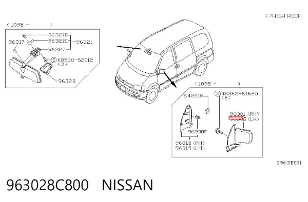 Левое боковое зеркало Nissan Serena C23