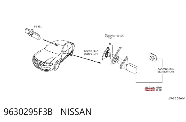 Левое боковое зеркало 9630295F3B Nissan/Infiniti