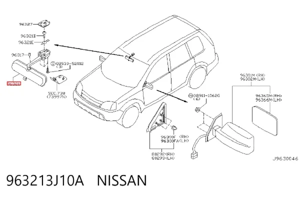 Зеркало заднего вида 963213J10A Nissan/Infiniti