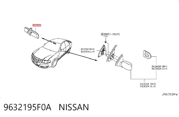 Зеркало заднего вида 9632195F0A Nissan/Infiniti