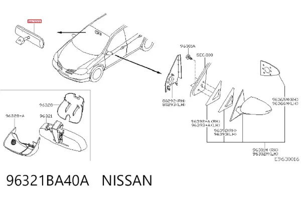 Зеркало заднего вида 96321BA40A Nissan/Infiniti