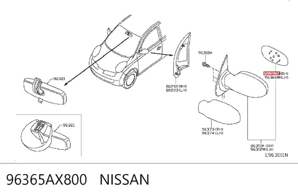 Зеркальный элемент зеркала заднего вида 96365AX800 Nissan/Infiniti