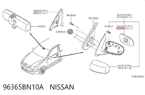 Стекло правого зеркала заднего вида 96365BN10A Nissan/Infiniti