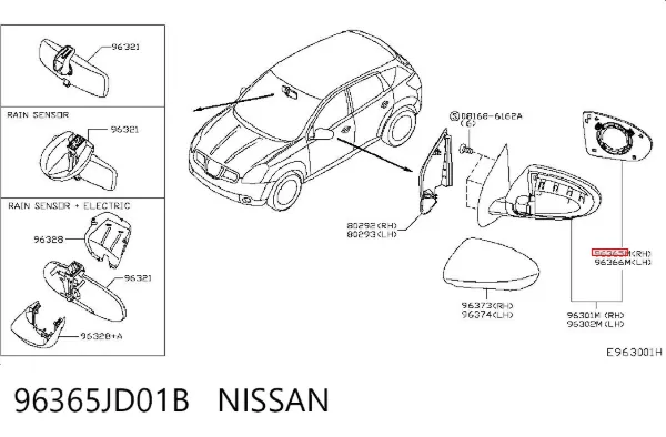 Стекло левого зеркала заднего вида 96365JD01B Nissan/Infiniti
