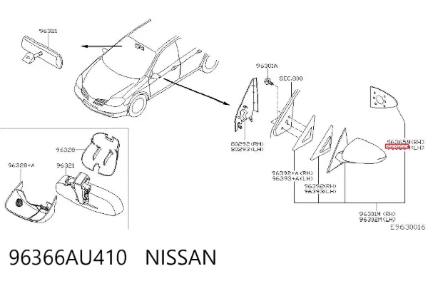 Стекло левого зеркала заднего вида 96366AU410 Nissan/Infiniti
