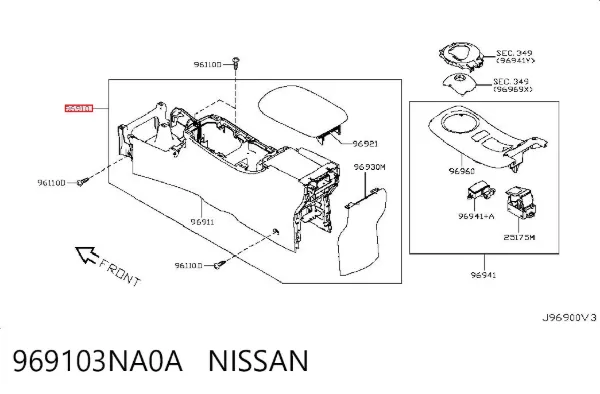 Консоль панели управления центральная 969103NA0A Nissan/Infiniti