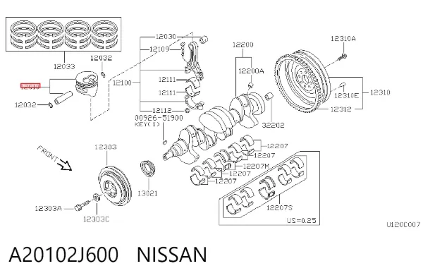 Поршень на 1 цилиндр A20102J600 Nissan/Infiniti