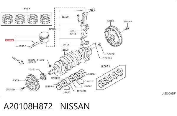 Поршень с пальцем без колец, 2-й ремонт (+0,50) A20108H872 Nissan/Infiniti