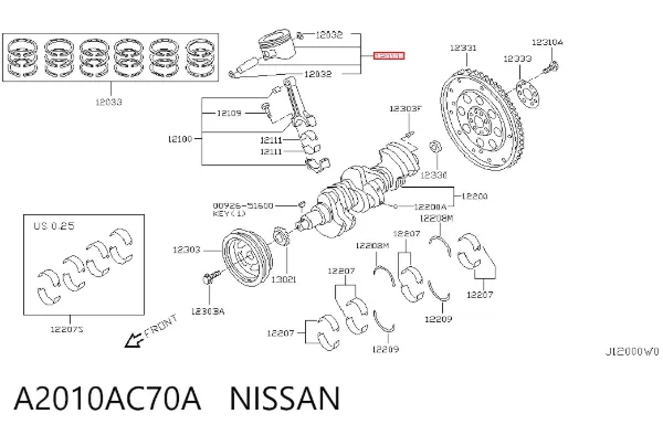 Поршень с пальцем без колец, STD A2010AC70A Nissan/Infiniti