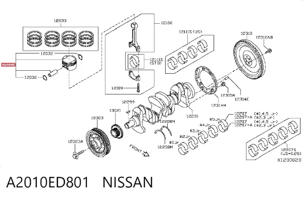 Поршень на 1 цилиндр A2010ED801 Nissan/Infiniti