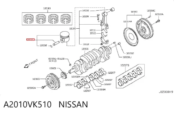 Поршень с пальцем без колец, STD A2010VK510 Nissan/Infiniti