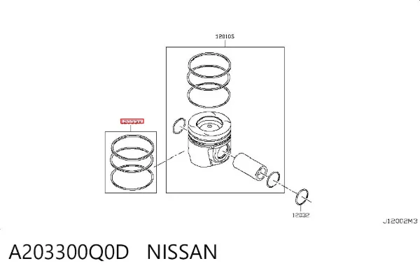 Комплект поршневых колец на 1 цилиндр, 2-й ремонт (+0,50) A203300Q0D Nissan/Infiniti