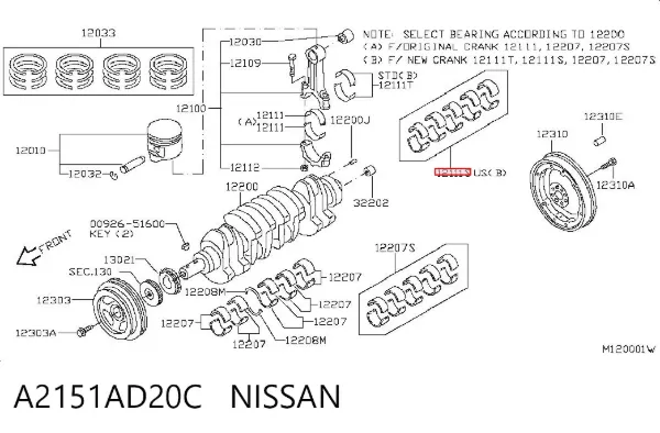 Вкладыши шатунные, 1-й ремонт A2151AD20C Nissan/Infiniti