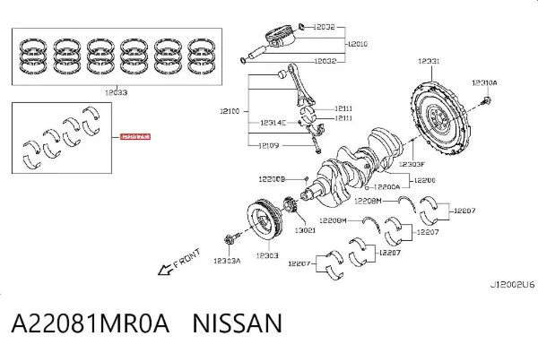 Вкладыши коленвала коренные, комплект, 1-й ремонт (+0,25) A22081MR0A Nissan/Infiniti