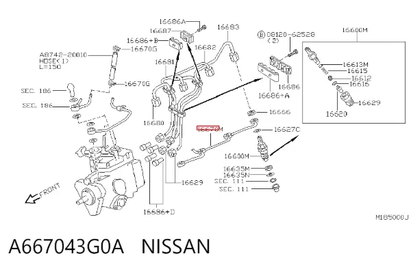 Обратная топливная трубка A667043G0A Nissan/Infiniti