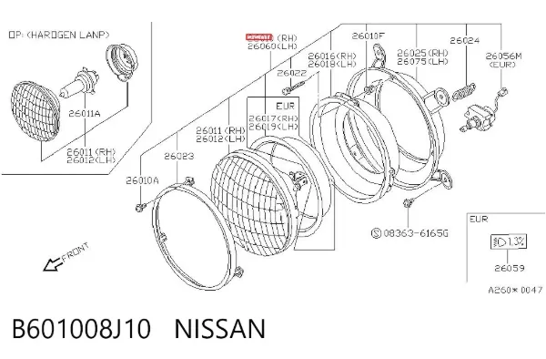 Правая фара B601008J10 Nissan/Infiniti