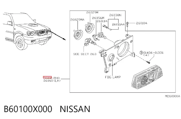 Правая фара B60100X000 Nissan/Infiniti