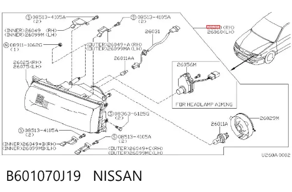 Правая фара B601070J19 Nissan/Infiniti