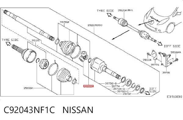 Правая полуось C92043NF1C Nissan/Infiniti