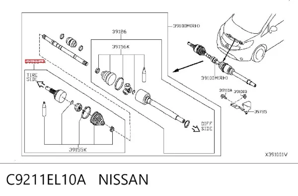 ШРУС наружный передний C9211EL10A Nissan/Infiniti