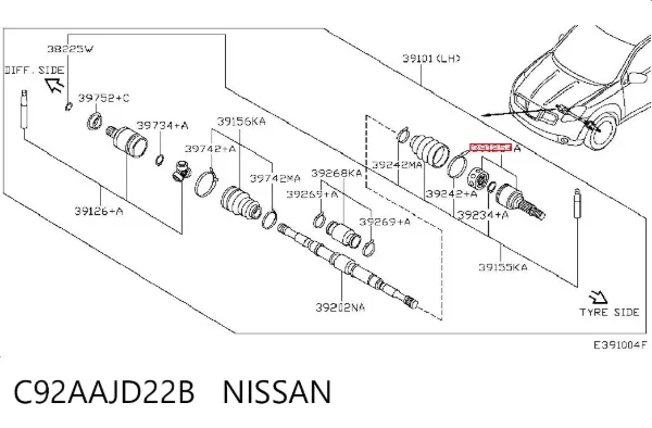 ШРУС наружный передний левый C92AAJD22B Nissan/Infiniti