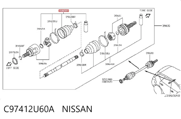Пыльник ШРУСа задней полуоси внутренний C97412U60A Nissan/Infiniti