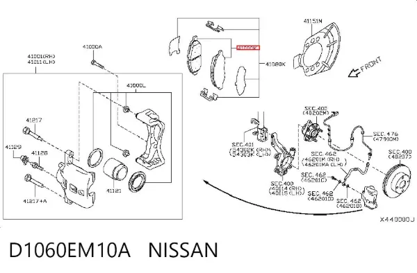Передние тормозные колодки D1060EM10A Nissan/Infiniti