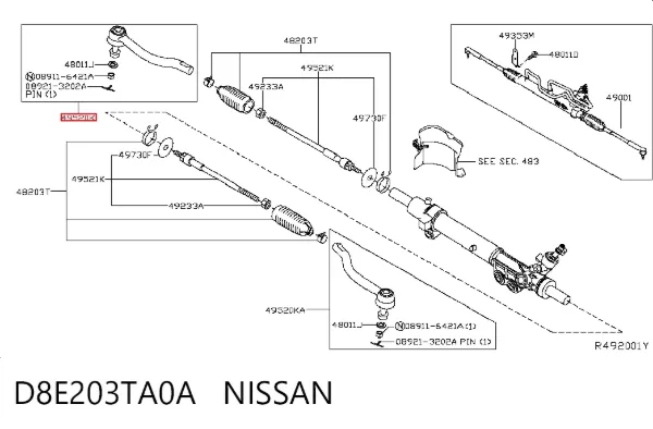 Наконечник поперечной рулевой тяги D8E203TA0A Nissan/Infiniti