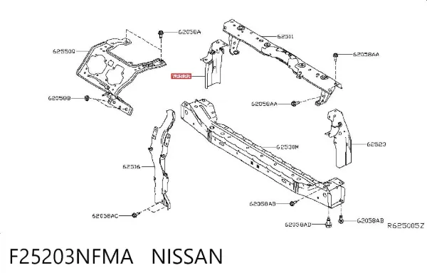 Суппорт радиатора правый (монтажная панель крепления фар) F25203NFMA Nissan/Infiniti