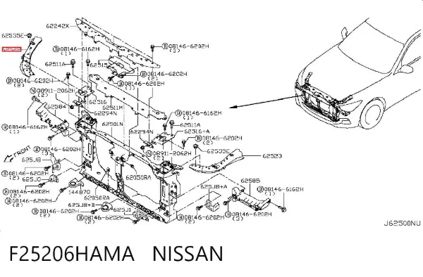 Суппорт радиатора правый (монтажная панель крепления фар) F25206HAMA Nissan/Infiniti