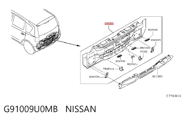 Панель багажного отсека задняя G91009U0MB Nissan/Infiniti