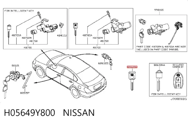 Ключ-заготовка H05649Y800 Nissan/Infiniti
