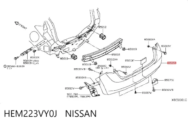 Задний бампер HEM223VY0J Nissan/Infiniti