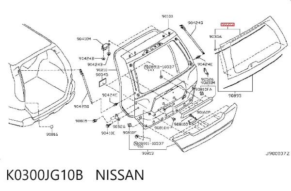 Стекло багажника двери 3/5-й задней (ляды) K0300JG10B Nissan/Infiniti