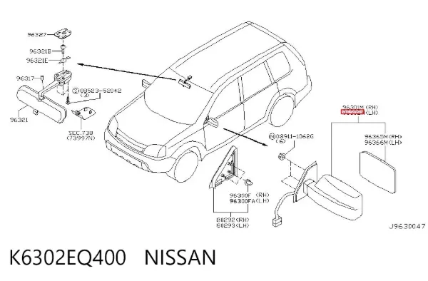 Левое боковое зеркало K6302EQ400 Nissan/Infiniti