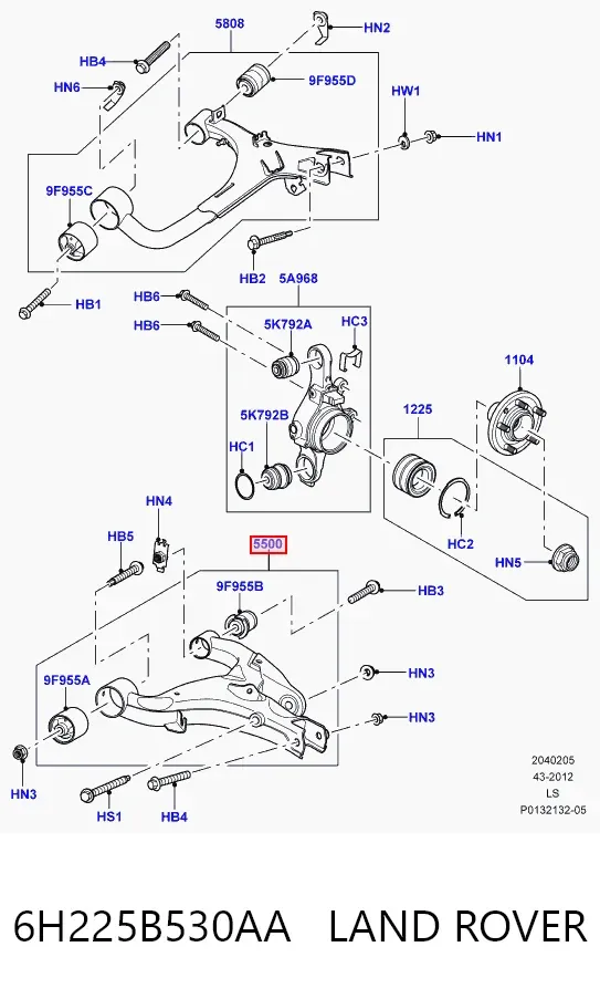 Рычаг задней подвески нижний правый 6H225B530AA Land Rover