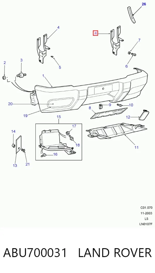 Кронштейн бампера переднего левый ABU700031 Land Rover