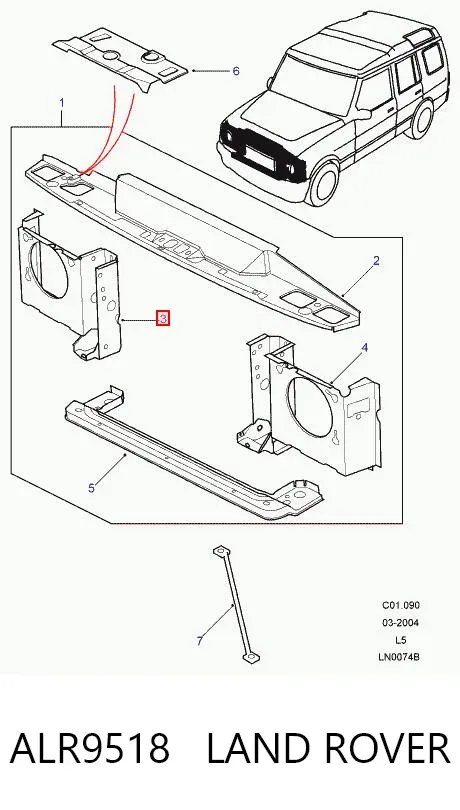 Суппорт радиатора правый (монтажная панель крепления фар) ALR9518 Land Rover