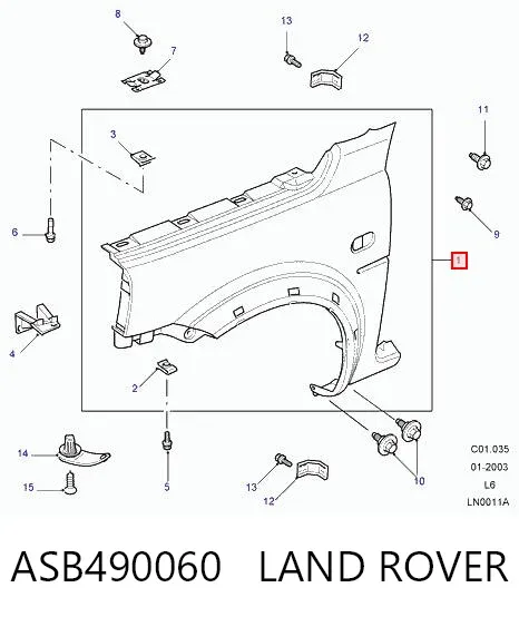 Крыло переднее правое ASB490060 Land Rover