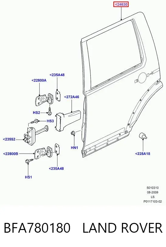 Дверь задняя правая BFA780180 Land Rover