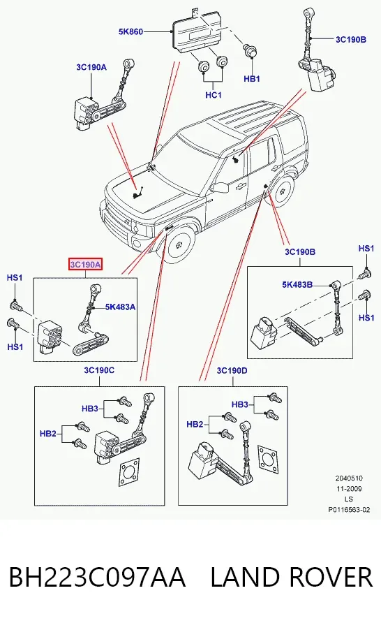 Датчик уровня положения кузова передний правый BH223C097AA Land Rover